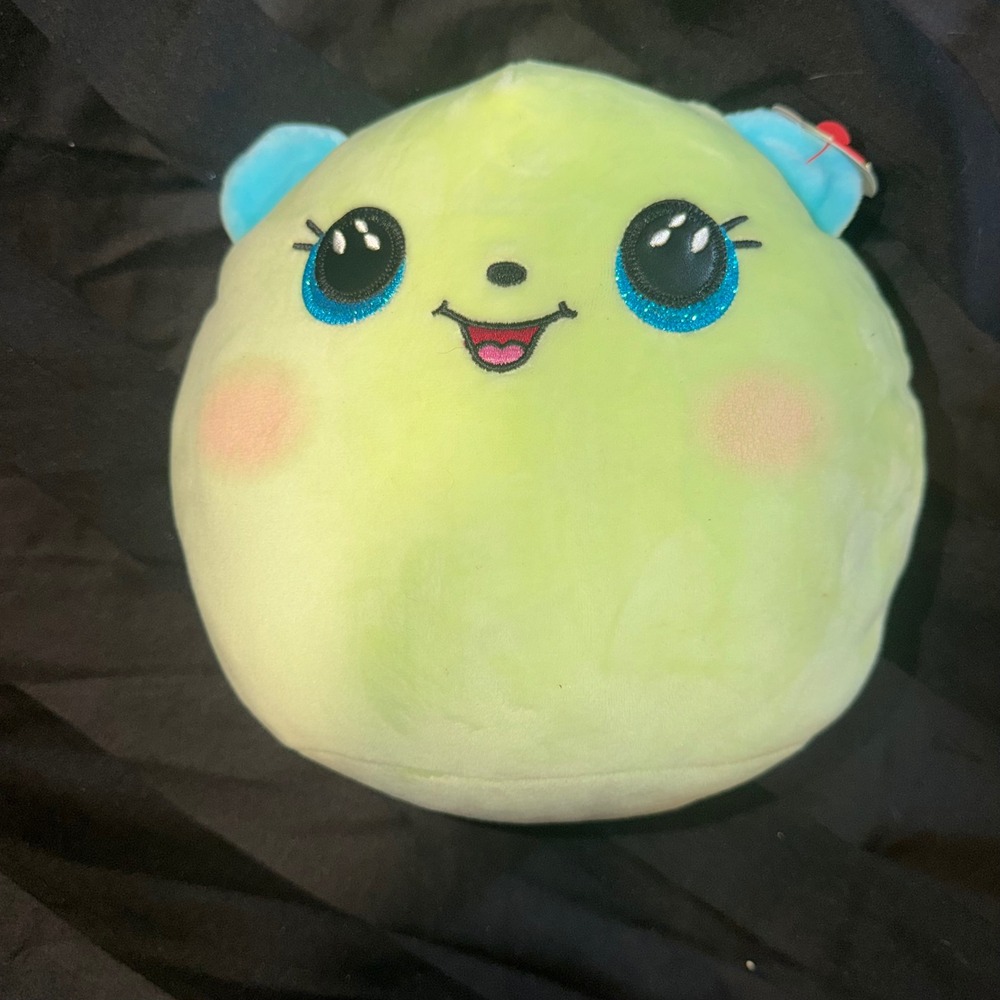 Ty Squish-a-Boos Clover Bear Unisex Medium Green Blue Glitter Eyes Kawaii Plush